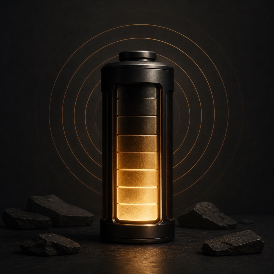 A warm gold battery reservoir representing restored capacity