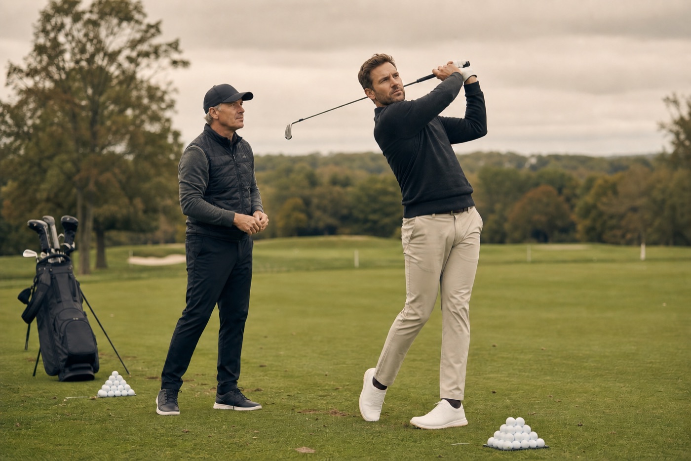 Golfer receiving instruction on the course