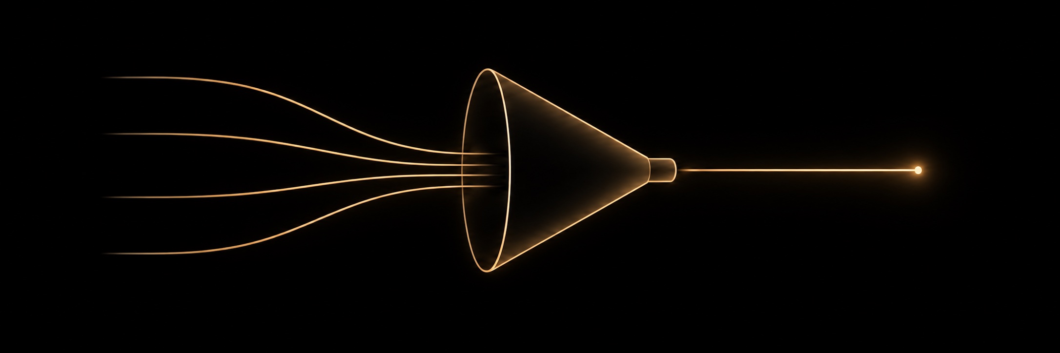 Several lines converge through a funnel into one clear direction
